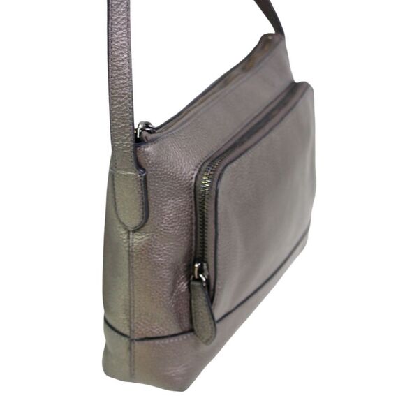 Cole Haan METALLIC BROWN REAL LEATHER ZIP X-BODY ORGANIZER SHOULDER BAG HANDBAG - Picture 3 of 16